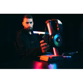 SureFire VINSON N2 Stojak na słuchawki gamingowe RGB z hubem USB 2-portowym i przejściem audio 3,5 mm