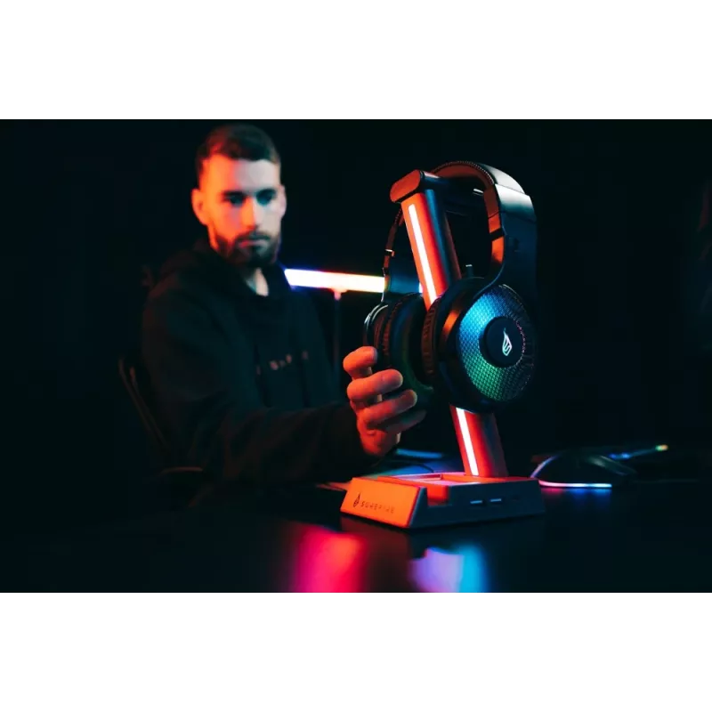 SureFire VINSON N2 Stojak na słuchawki gamingowe RGB z hubem USB 2-portowym i przejściem audio 3,5 mm