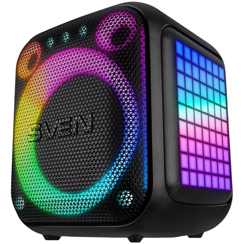 SVEN PS-880 Przenośny głośnik Bluetooth, 110W RMS, TWS, FM, USB, microSD, Wyświetlacz LED, Bateria litowa, Czarny