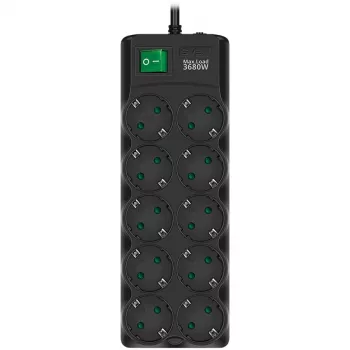 SVEN SF-10E-16 Listwa zasilająca z ochroną przeciwprzepięciową, 10 gniazd, 16A, 3.6kW, 1.8m, czarny