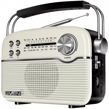 SVEN SRP-500 Przenośny głośnik Bluetooth, biały (3W, radio FM/AM/SW, USB, microSD, AUX, bateria)