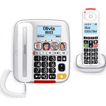 Swissvoice Xtra 3355 DECT Telefon bezprzewodowy z automatyczną sekretarką, duże klawisze, biały