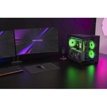 TACENS MARS MC-VIEW3 Micro-ATX Case z 3x ARGB Wentylatorami, USB-C, Hartowane Szkło
