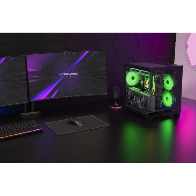 TACENS MARS MC-VIEW3 Micro-ATX Case z 3x ARGB Wentylatorami, USB-C, Hartowane Szkło