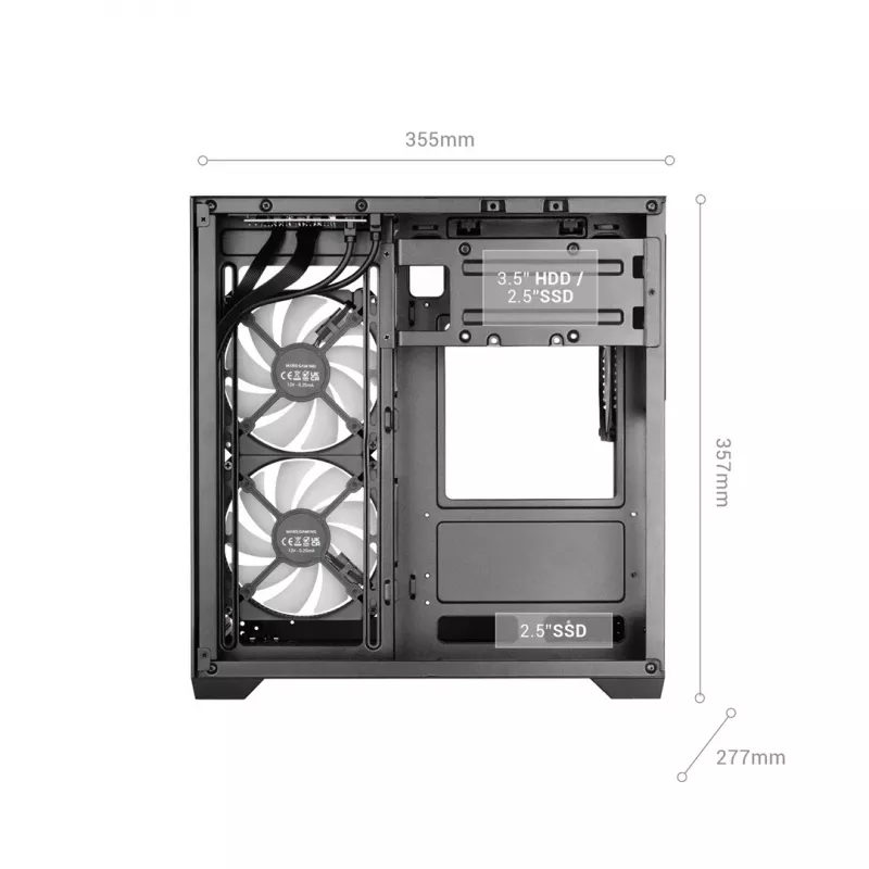 TACENS MARS MC-VIEW3 Micro-ATX Case z 3x ARGB Wentylatorami, USB-C, Hartowane Szkło