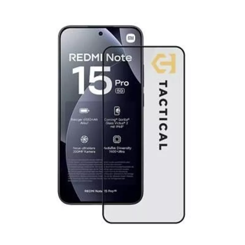 Tactical Glass Shield 5D Tempered Glass Screen Protector for Xiaomi Redmi Note 15 Pro Black