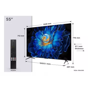 TCL 55C69KS 55-calowy 4K Ultra HD QLED Smart TV z Google TV, Dolby Vision, HDR10+, Metaliczna ramka