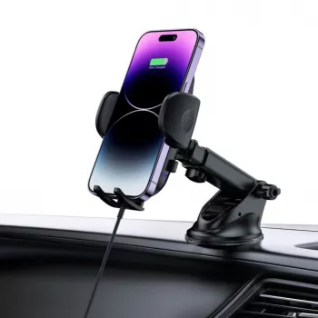 Tech-Protect CM15W-V1 Uniwersalny uchwyt samochodowy do telefonu z ładowarką bezprzewodową Qi 15W na deskę rozdzielczą i nawiew - Czarny