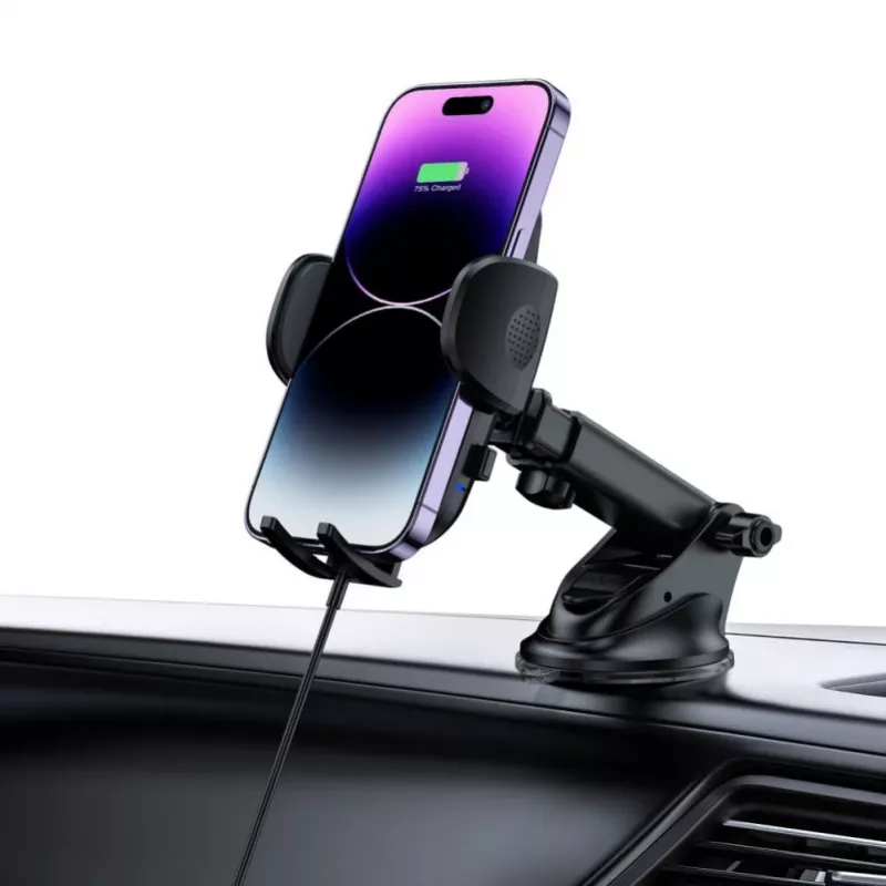 Tech-Protect CM15W-V1 Uniwersalny uchwyt samochodowy do telefonu z ładowarką bezprzewodową Qi 15W na deskę rozdzielczą i nawiew - Czarny