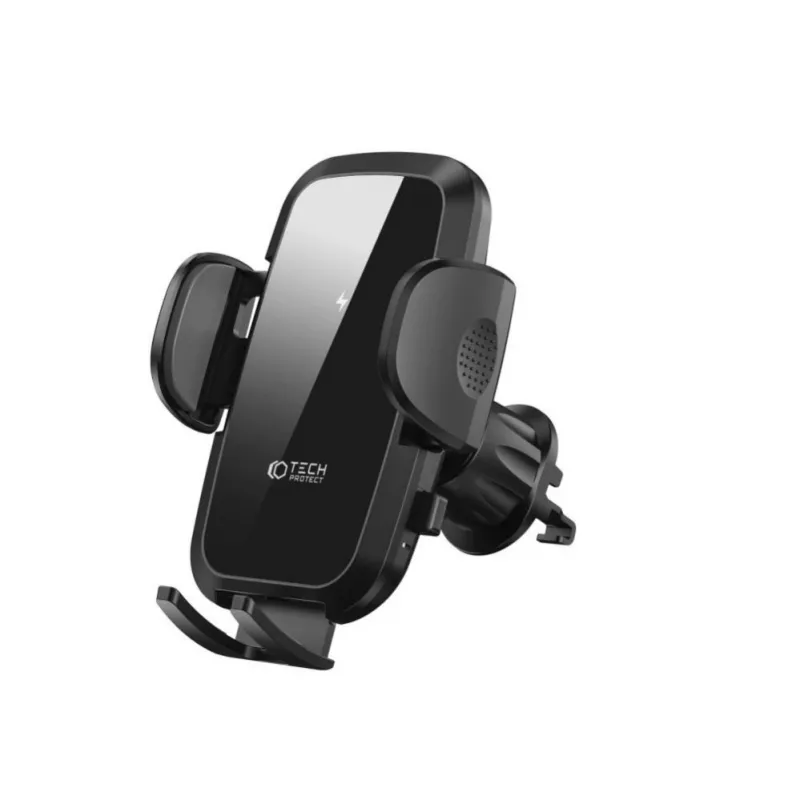 Tech-Protect CM15W-V1 Uniwersalny uchwyt samochodowy do telefonu z ładowarką bezprzewodową Qi 15W na deskę rozdzielczą i nawiew - Czarny