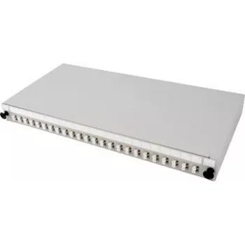TECLINE 24-portowa światłowodowa przełącznica spawalnicza LC Duplex Multimode do szafy RACK, wysuwana szuflada, jasnoszary RAL 7035, 19 cali 1U, w zestawie adaptery 90768