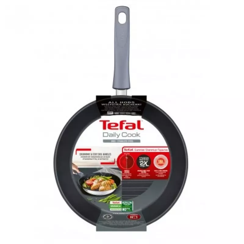Tefal Daily Cook G7314055 26 cm Patelnia grillowa z powłoką nieprzywierającą tytanową i wskaźnikiem Thermo-Signal