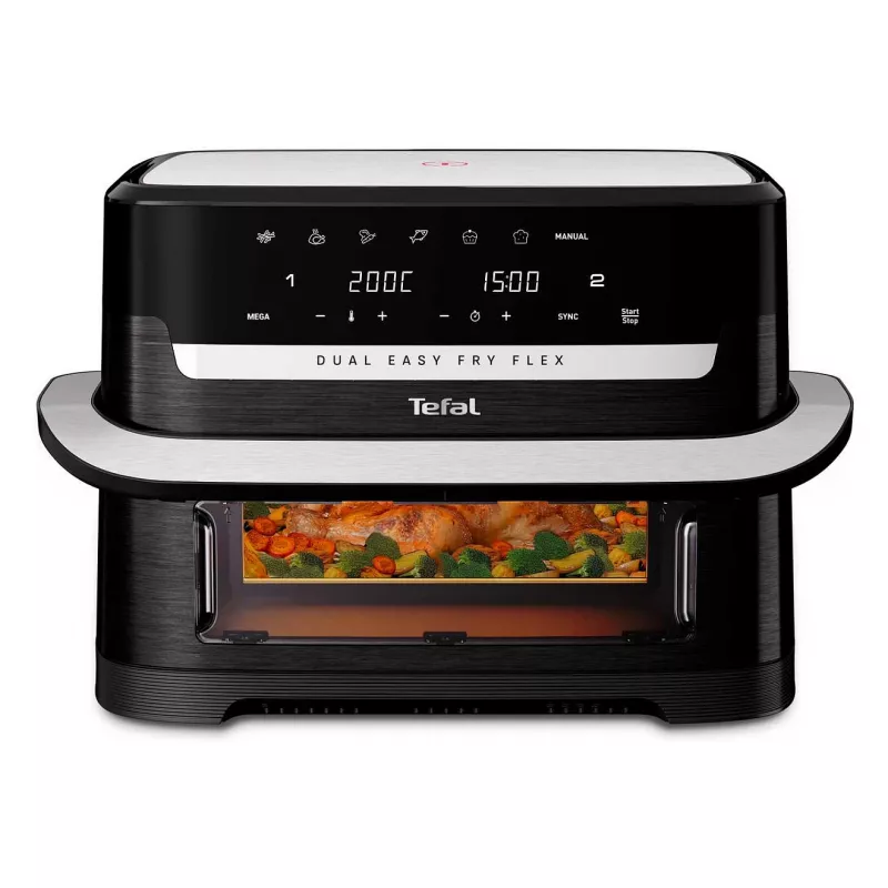 Tefal EY9228 Dual Easy Fry Flex Air Fryer i Grill, 6,5 l Dual Zone, 1700 W, czarno-srebrny