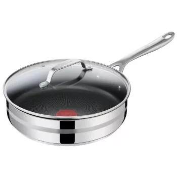 Patelnia TEFAL Jamie Oliver Premium ze stali nierdzewnej 28 cm z powłoką nieprzywierającą tytanową i szklaną pokrywką
