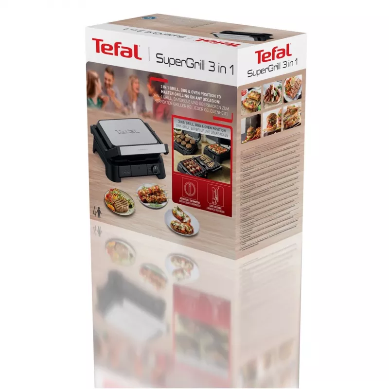 Tefal SuperGrill 3-in-1 GC510DE0 Grill kontaktowy, 2000 W, Srebrny/Czarny