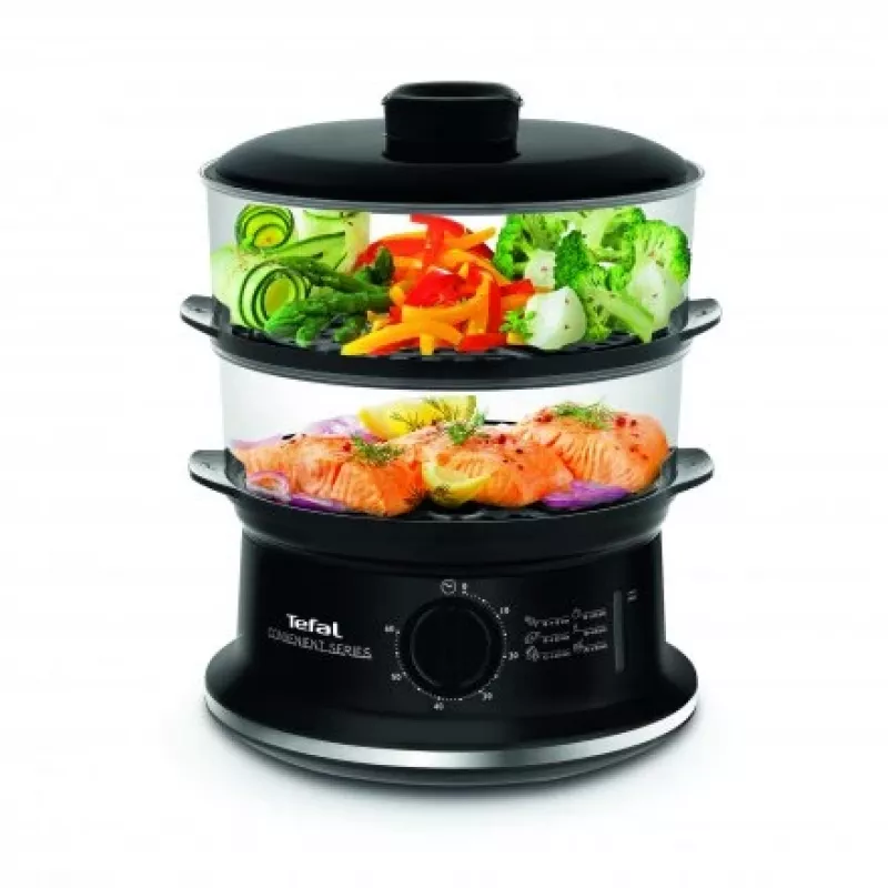 Tefal VC140135 Wyparzacz do gotowania na parze, 2 koszyki, 6,5 L, 900 W, czarny