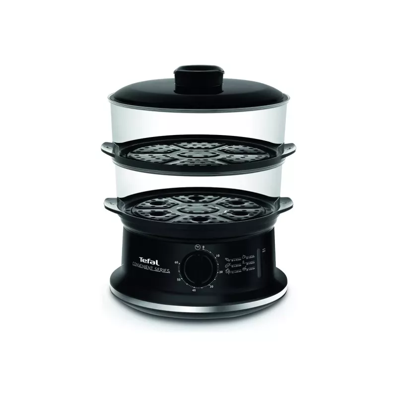 Tefal VC140135 Wyparzacz do gotowania na parze, 2 koszyki, 6,5 L, 900 W, czarny