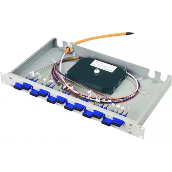 Panel krosowy światłowodowy Telegärtner BASIS eco 1U 19 inch, 12x LC Duplex, 24x pigtaile OS1, niebieski