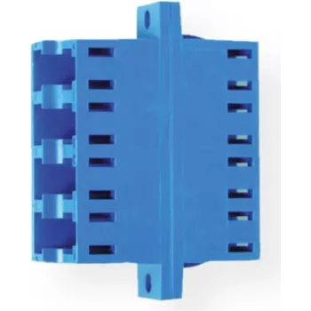Adapter LC Quad z ceramicznymi tulejami Telegärtner, wielomodowy/jednomodowy, niebieski, 4-portowy, tuleje cyrkonowe, ≤0,2 dB straty wtrąceniowe, montaż panelowy J08071A0019