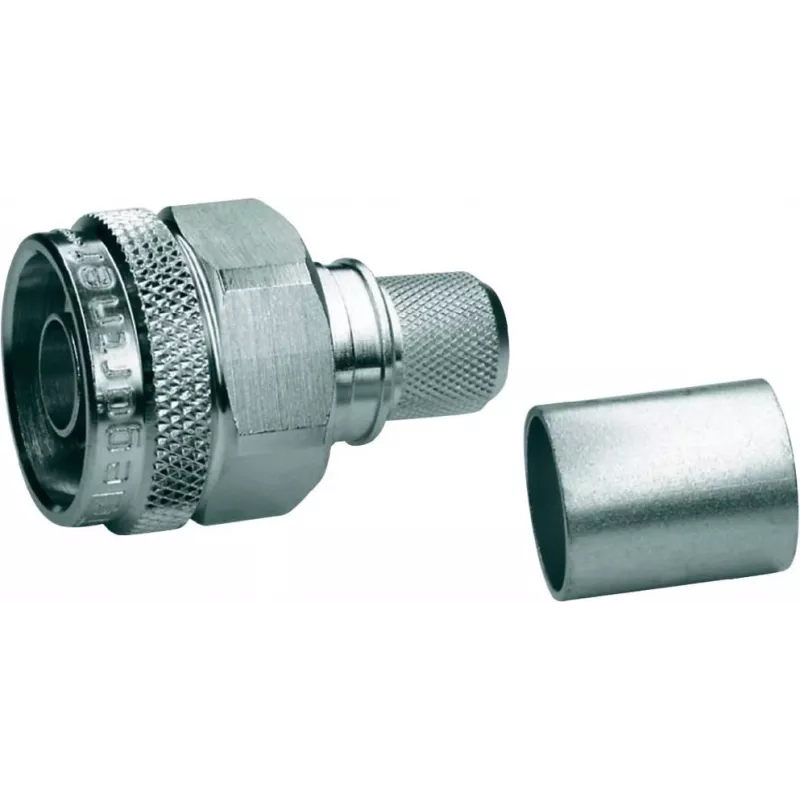 Złącze zaciskowe Telegärtner N-Type do RG-213/U, 50 Ohm, proste, mosiądz niklowany, styk pozłacany, 1 sztuka (J01020A0107)