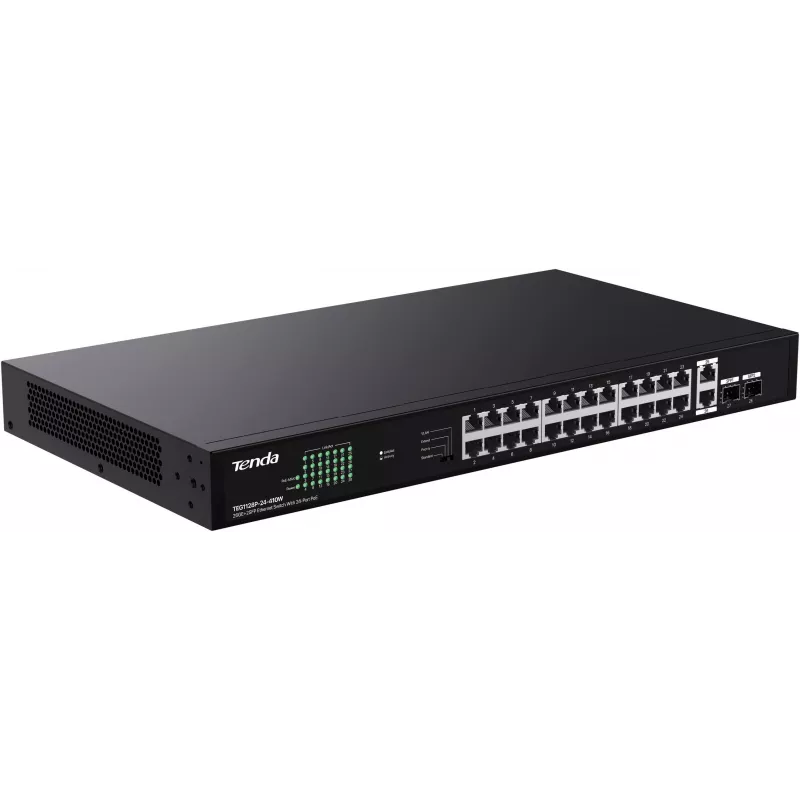 Tenda TEG1128P-24-410W Niezarządzalny przełącznik PoE+ 26x1GbE 2xSFP 410W