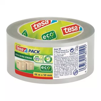 Tesa 58297-00000-01 Przezroczysta taśma pakowa PVC, 66 m x 50 mm, klej z kauczuku naturalnego, wytrzymałość na rozciąganie 60 N, 1 rolka