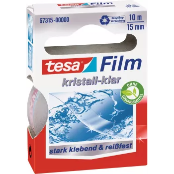 tesa Film Crystal Clear Uniwersalna Taśma Klejąca, 10 rolek, 15 mm x 10 m, Folia PP, Odporna na Rozerwanie