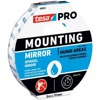 tesa Mounting PRO Mirror 66952-00001-00 Dwustronna taśma akrylowa piankowa, biała, 5 m x 19 mm, do luster i płaskich przedmiotów, utrzymuje do 10 kg na 10 cm