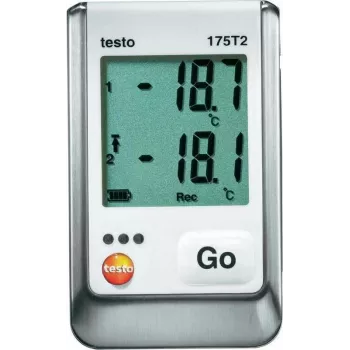 TESTO 175 T2 Rejestrator temperatury, 2-kanałowy NTC, 1 milion odczytów, -35 do +55 °C wewnętrzny, -40 do +120 °C zewnętrzny, IP65, interfejs USB, wyświetlacz LCD 0572 1752