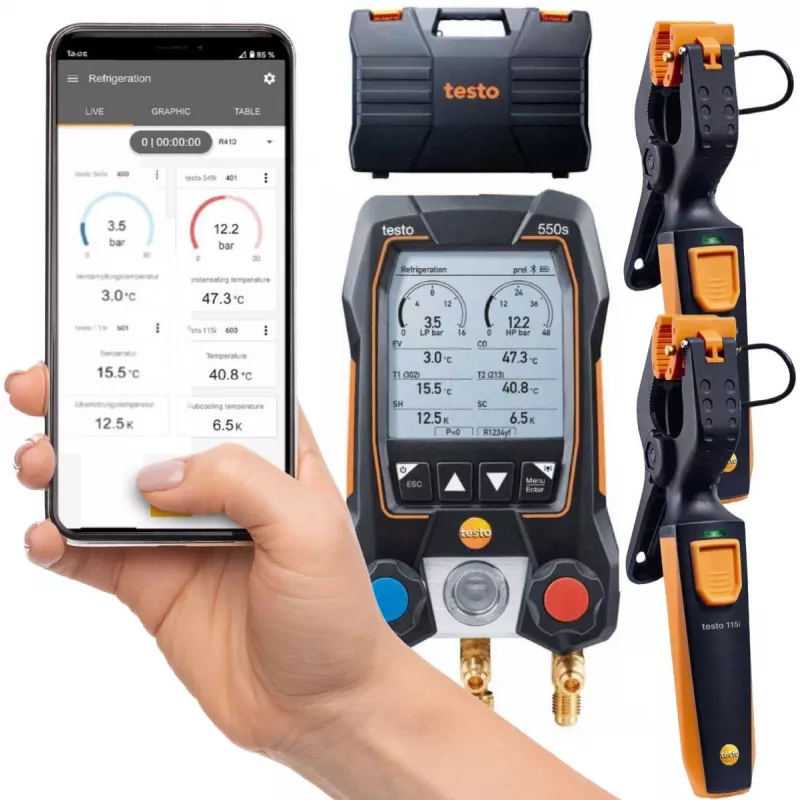 Testo 550s Smart Set cyfrowy manifold z Bluetooth i sondami zaciskowymi 0564 5502