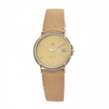 Zegarek damski TETRA 113-C 32mm srebrna tarcza czarny pasek skórzany