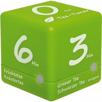 TFA 38.2035.04 Cube Timer Cyfrowy Timer do Herbaty - Biały, Odliczanie z Ustawieniami Wstępnymi 5/10/15/20 Min, LCD, Alarm Dźwiękowy, Bateria AAA