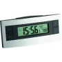 TFA 60.2511 Zegar sterowany radiowo - Czarny/Srebrny - Wyświetlacz LCD - Temperatura wewnętrzna - Drzemka - Niebieskie podświetlenie - 2x AAA
