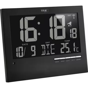 TFA 60.4508 Zegar ścienny sterowany radiowo, srebrna rama, biała tarcza, średnica 30 cm, cichy mechanizm