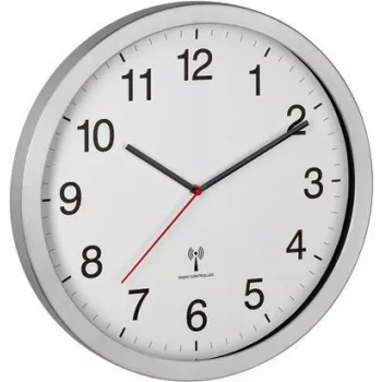 TFA Dostmann 60.3545.02 Zegar ścienny sterowany radiowo, srebrny, duży wyświetlacz LCD, 400x50x400 mm