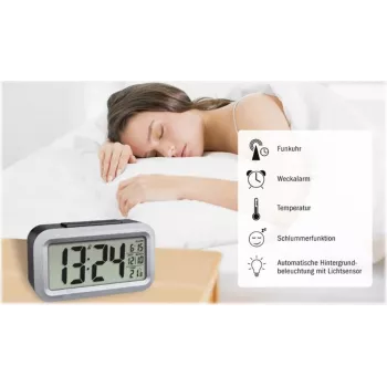 TFA Dostmann Lumio Plus Radio Alarm Clock Black/Silver