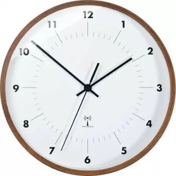 TFA Dostmann Zegar ścienny sterowany radiowo z drewnianą ramą, 25,5 cm średnicy, biała tarcza, cyfry arabskie, zasilanie bateryjne, DCF77 98.1097