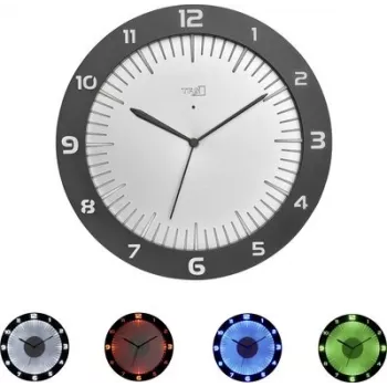 TFA LUMOCLOCK Zegar ścienny sterowany radiowo z kolorowym podświetleniem, cyfrowy LCD, 7 kolorów, temperatura wewnętrzna, budzik, drzemka, 12/24H, DCF-77