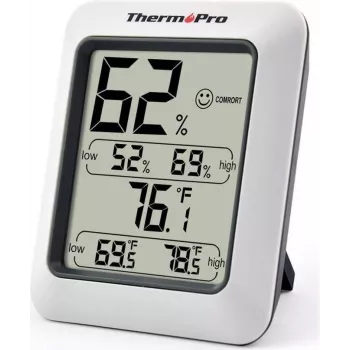 ThermoPro TP50 Cyfrowy termo-higrometr z dużym wyświetlaczem LCD, termometr wewnętrzny i monitor wilgotności, zapis wartości maks./min., wskaźnik komfortu, montaż na blacie i magnetyczny
