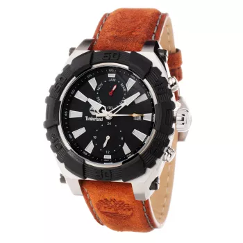 Zegarek męski Timberland TBL1331JS-02C 45mm Stal nierdzewna Kwarcowy Analogowy Czarna tarcza Brązowy pasek skórzany