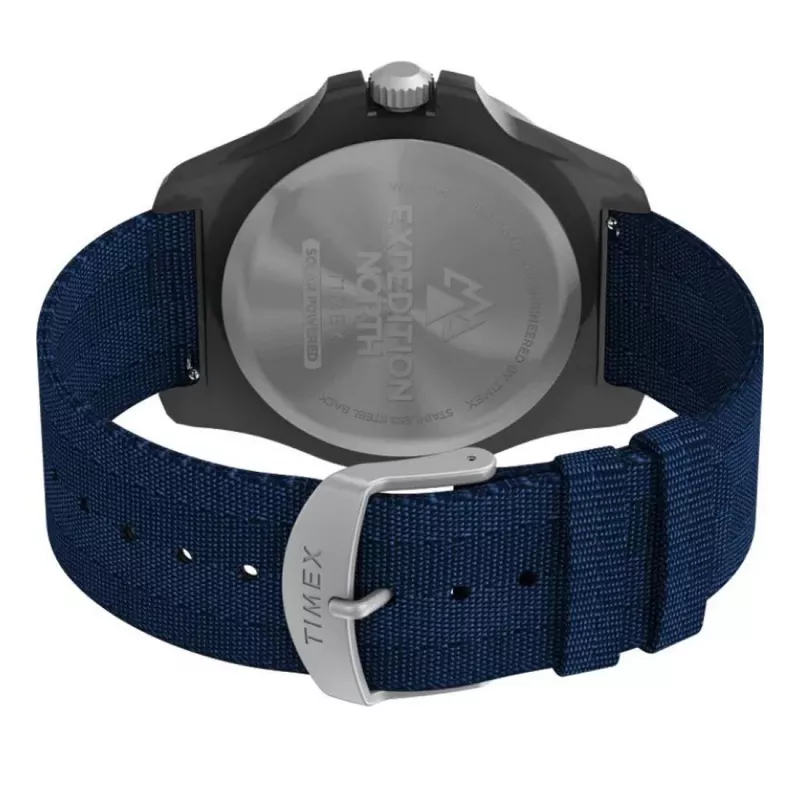 TIMEX Męski zegarek Expedition North Field Post Solar TW2V40300 – 46mm stal szlachetna zielona tarcza brązowy pasek skórzany solarny kwarcowy