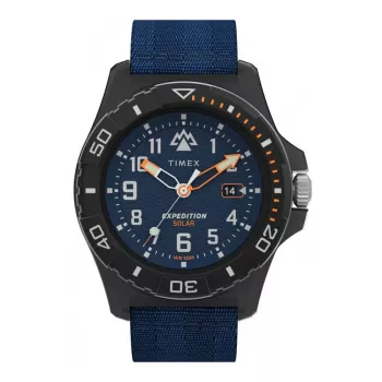 TIMEX Męski zegarek Expedition North Field Post Solar TW2V40300 – 46mm stal szlachetna zielona tarcza brązowy pasek skórzany solarny kwarcowy