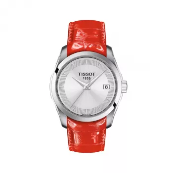 Zegarek damski TISSOT T-Classic Couturier T035210160310 32mm Srebrna tarcza Biały skórzany pasek