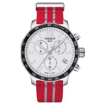 Zegarek męski TISSOT T-Sport Chrono XL Classic 42mm srebrna tarcza niebieski pasek tekstylny szwajcarski kwarcowy chronograf T09541717037