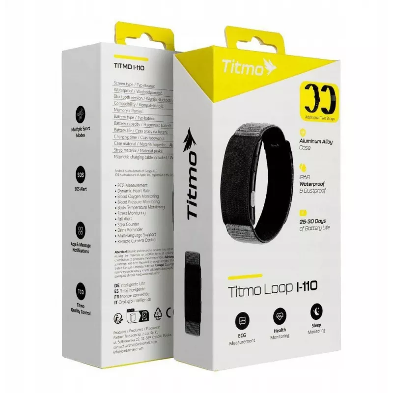 Titmo Loop I-110 Smartband Czarny z EKG, HRV, ciśnieniem krwi, SpO2, IP68