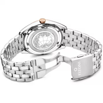 TITONI Airmaster Męski Szwajcarski Zegarek Automatyczny 878SRG-657 41mm Różowe Złoto PVD Stal Szlachetna Brązowa Skóra
