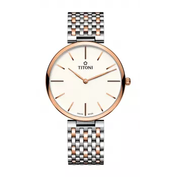 Zegarek męski TITONI Airmaster TQ52718SRG606 37mm szwajcarski kwarcowy srebrna tarcza brązowy pasek skórzany
