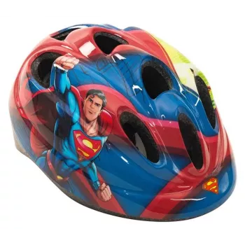 Kask rowerowy dla dzieci Toimsa Superman z regulacją na pokrętło, CE EN1078, 52-56 cm (niebieski/czerwony)