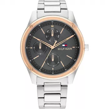 Zegarek Tommy Hilfiger męski 1710541 Analogowy Kwarcowy 44mm Koperta ze stali nierdzewnej Brązowy pasek skórzany Niebieska tarcza