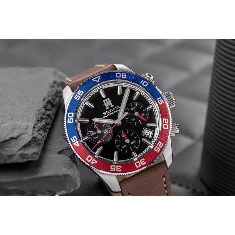 Zegarek Tommy Hilfiger Damon męski 1792166 40mm niebieska tarcza brązowa skóra